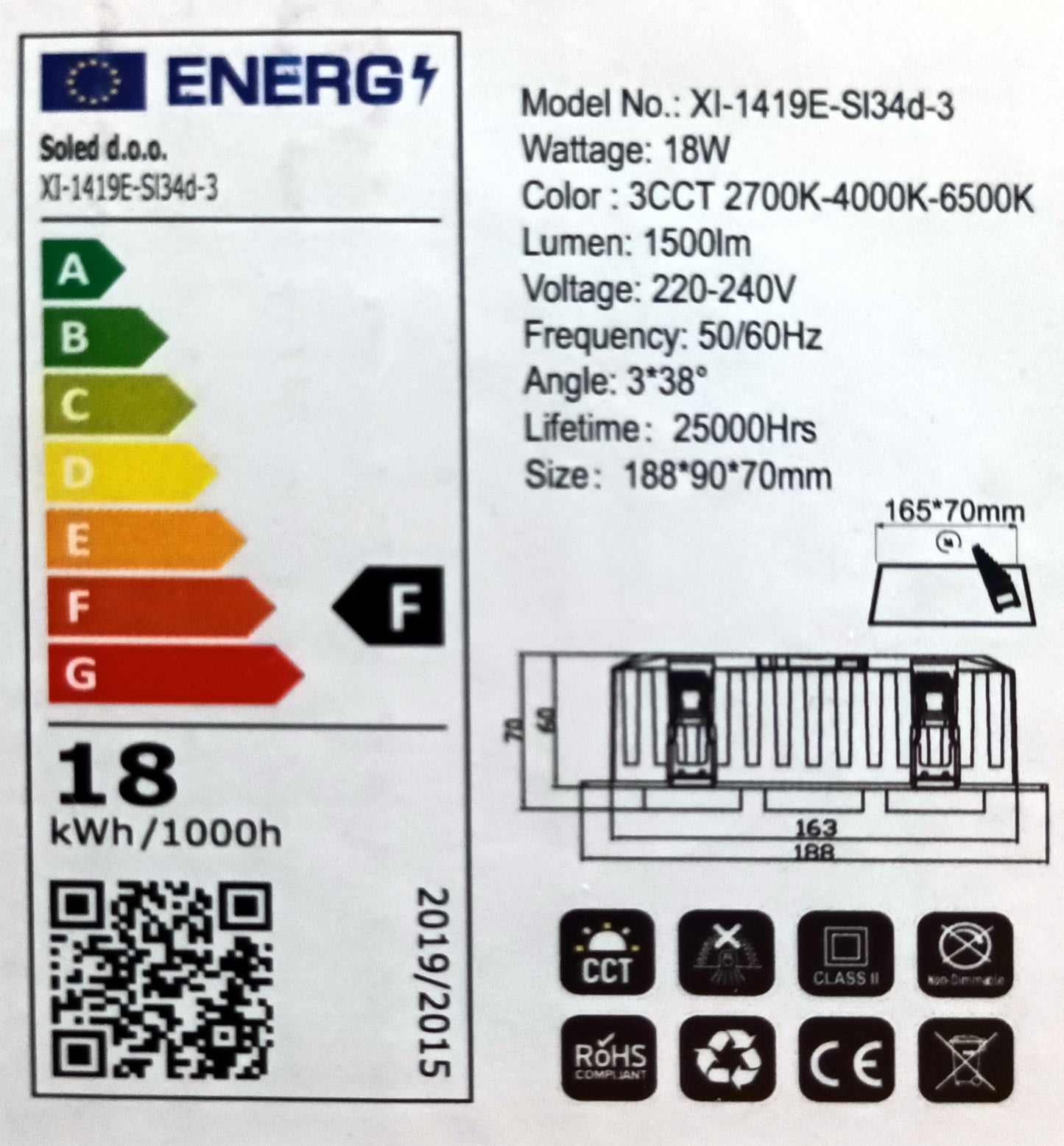 Ugradna izvlačna stropna LED svjetiljka 3x6W, 2700K-4000K-6500K image 1