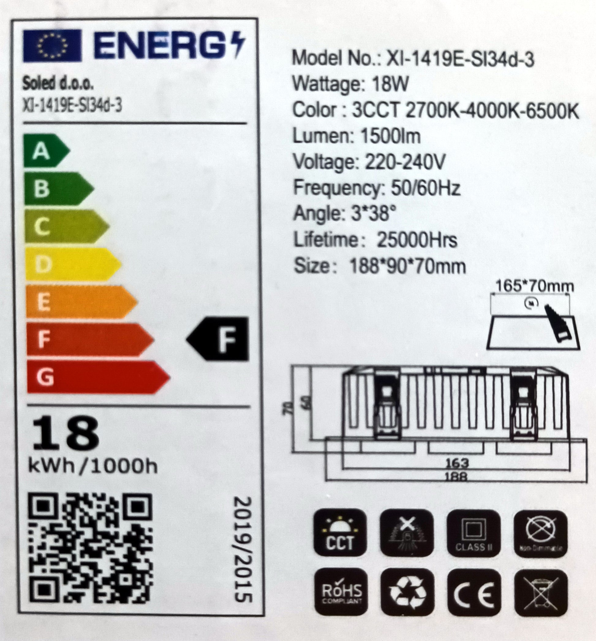 Ugradna izvlačna stropna LED svjetiljka 3x6W, 2700K-4000K-6500K image 1