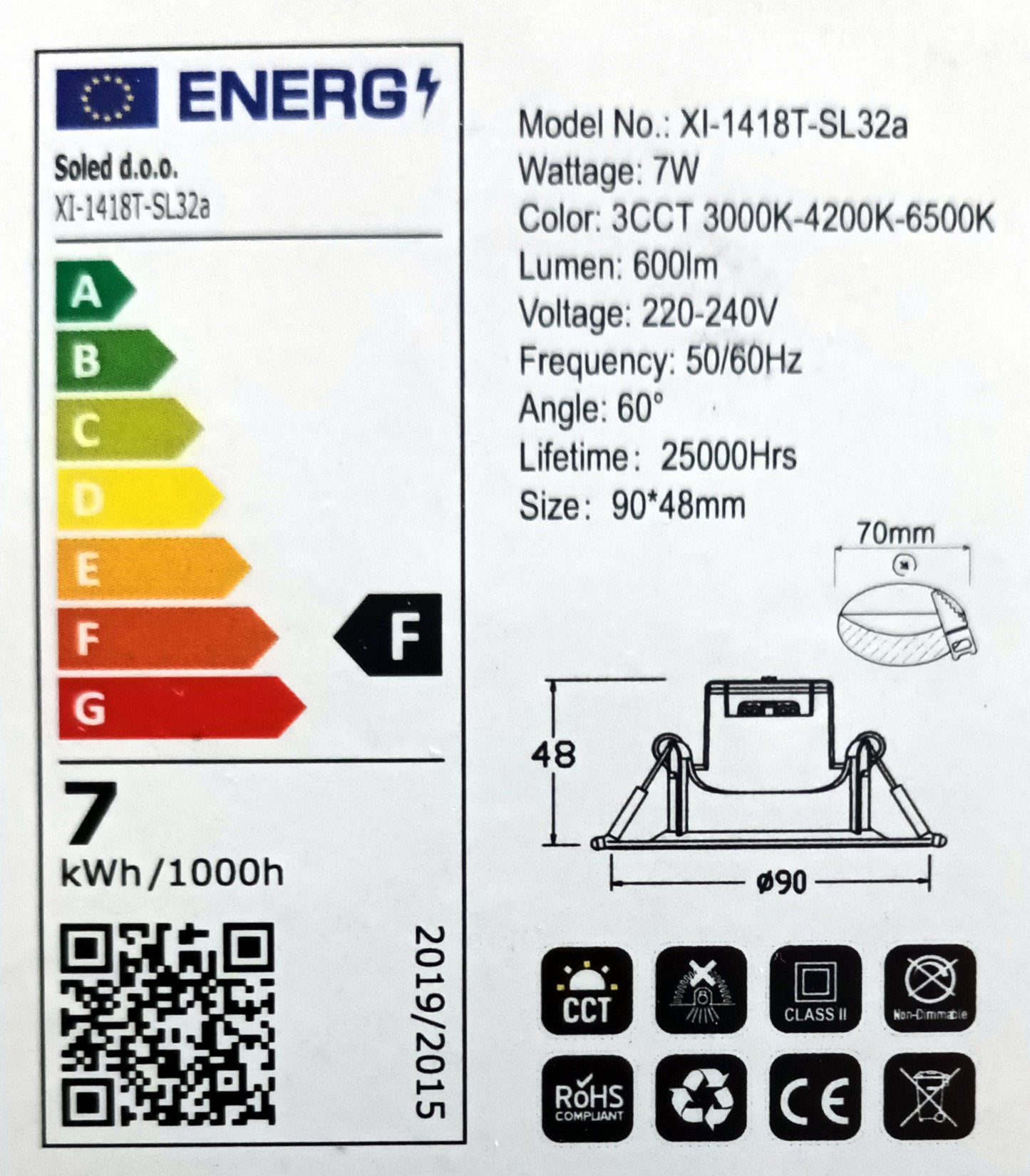 Ugradna stropna LED svjetiljka 7W, 3000K-4200K-6500K image 3