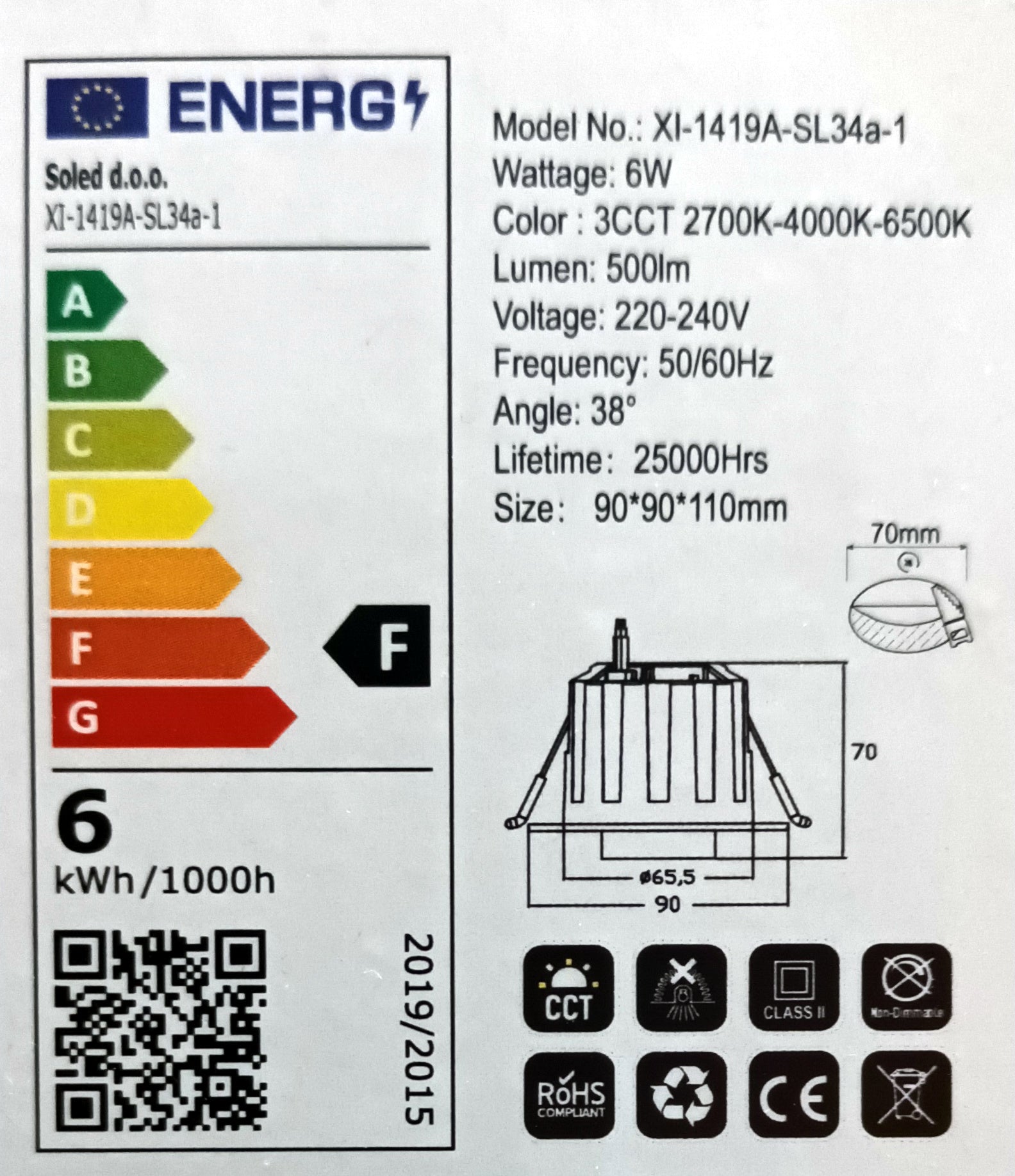 Ugradna izvlačna stropna LED svjetiljka 6W, 2700K-4000K-6500K image 3